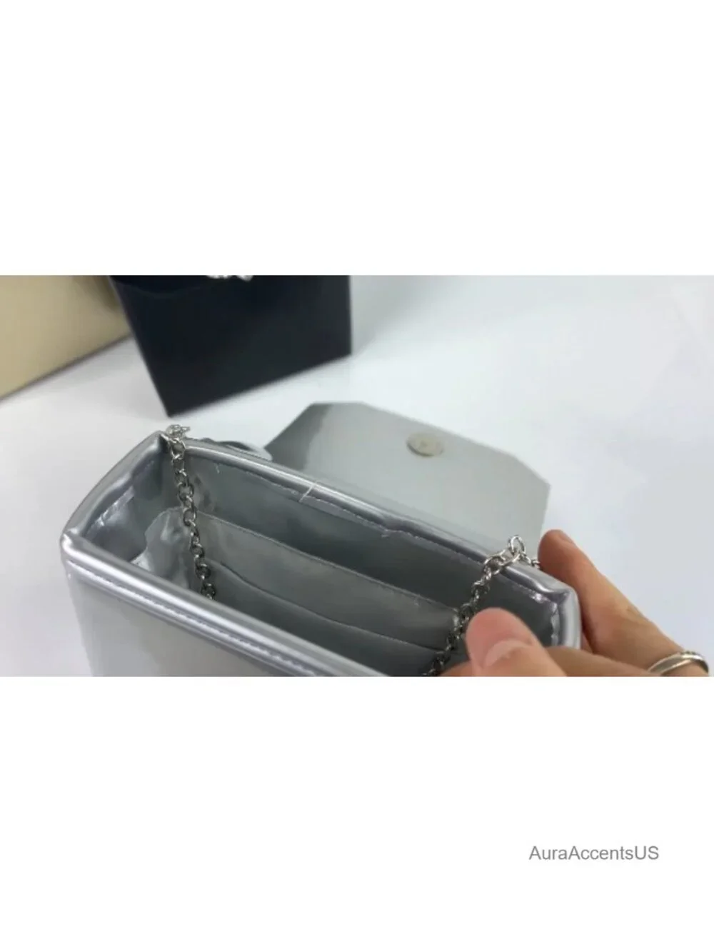 Crystal Box Clutch Rhinestone Evening Bag with Chain PU Leather